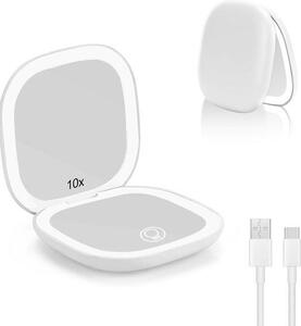 FastShopping - Collazoey LED kapsové zrcadlo 1X/10X Zvětšení USB nabíjecí s 3 nastavitelné osvětlení, skládací Portable ruční zrcadlo v bílé pro Rei