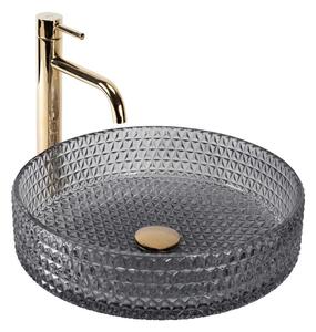 REA-U8880 - Umyvadlo na desku CRISTAL pr. 39 cm sklo/kouřová šedá
