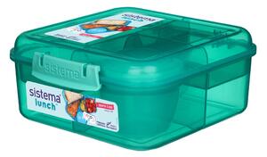 Sistema Dělený svačinový box Lunch Bento Cube s nádobou na jogurt a 2 tácky 1,25 l, mátová