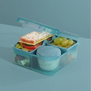 Sistema Dělený svačinový box Ocean Bound Bento Cube s nádobou na jogurt a 2 tácky 1,25 l, mátová