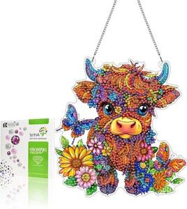 5D Ox Diamond Malba Ox s viskozávěrem s řetězem, dekorace zvířat pro dveře, okna a zahradu, kreativní dekorace stěny a domácí dekorace