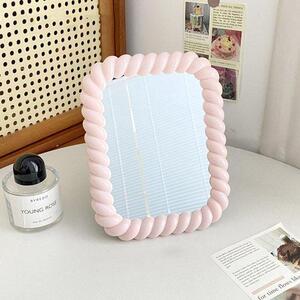 QuickShopping - Desk Vanity Mirror with stojan - Dekorativní stolní zrcadlo pro ložnici a koupelnu - vysoká definice, skládací, viset, růžové, Stragh