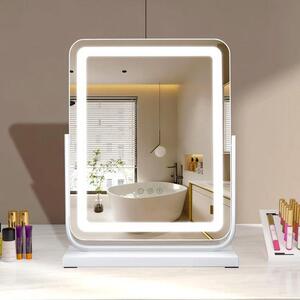 QuickShopping - Hollywood Table Mirror s osvětlením - 3 barevné režimy, dotykové ovládání, Provozovatelné, LED kosmetické zrcadlo, Square, 40 x 47 cm pro Make-u