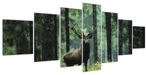 Obraz - Jelen v hlubokém lese (210x100 cm)