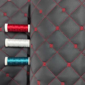 Ekokůže MIX 3x3 cm barva Šedá prošívaná Červenými nitěmi, metráž, 145 cm