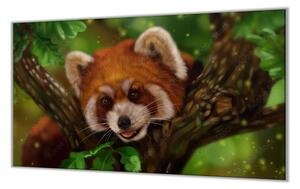 Ochranná deska panda červená na stromě - 52x60cm / S lepením na zeď