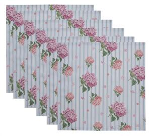 Sada 6 bavlněných ubrousků se vzorem růžové hortenzie Vintage Grace – 40x40 cm