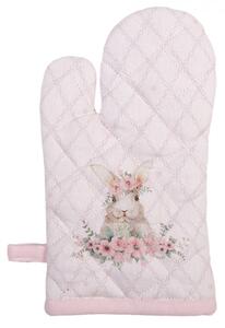 Růžová bavlněná dětská chňapka se vzorem velikonočního zajíčka a květinového věnce Floral Easter Bunny – 12x21 cm