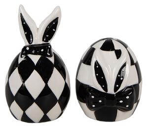 Černo-bílá keramická slánka a pepřenka ve tvaru vajíčka Circus Bunny – 5x9 cm / 5x7 cm