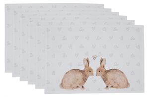 Sada 6 bavlněných prostírání se vzorem králíčků Bunnies in Love – 48x33 cm