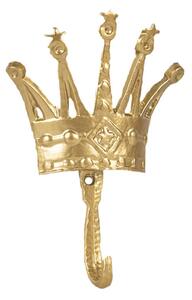 Zlatý litinový nástěnný háček s motivem královské koruny s hvězdičkami – 11x3x18 cm