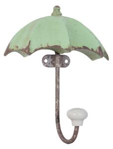 Zelený litinový nástěnný háček ve tvaru deštníku s bílou knopkou – 12x5x15 cm
