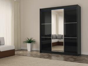Luxusní šatní skříň 180 cm Gabriela Barva: Černá, Zrcadlo: Ano