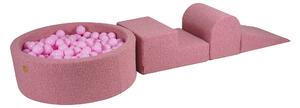 MeowBaby Pěnová hrací sada a domácí hřiště se suchým bazénkem (200 ks míčků) růžová: pastelově růžová