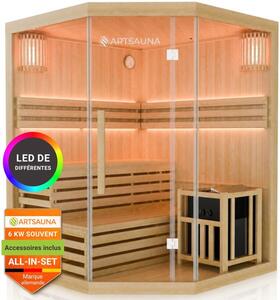 Rohová finská sauna 150x150 cm 6 kW, LED, bezpečnostní sklo