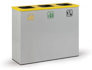 Koš na tříděný odpad 3x 50 l, stojan na odpadkové pytle, šedá/žlutá