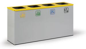 Koš na tříděný odpad 4x 42 l, stojan na odpadkové pytle, šedá/žlutá