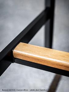 Barový stůl černý A10, dekor dřeva dub Hamilton, 110 x 51 cm MASIVNÍ PODNOŽ: Masiv dub, odstín Hamilton