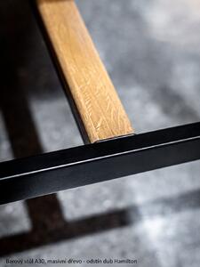 Barový stůl černý A30, dekor dřeva dub Hamilton, 110 x 51 cm MASIVNÍ PODNOŽ: Masiv dub, odstín Hamilton