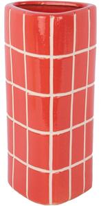 Keramická váza Present Time Retro Tiles trojhranná 26 cm, červená