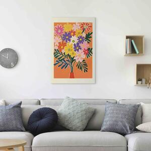 Obraz Bouquet of Flowers - Minimalist Composition on an Orange Background