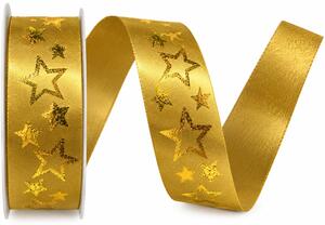 Stuha vánoční saténová GLAMOUR STARS GOLD zlatá 25mm x 4m (7,-Kč/m)