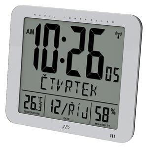 JVD Nástěnné rádiem řízené digitální hodiny s budíkem JVD stříbrné DH9335.1