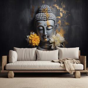 Fototapeta Šedý Budha a květiny Materiál: Vliesová, Rozměry: 300 x 210 cm
