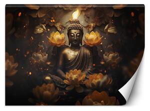 Fototapeta Zlatý Budha a lotosové květiny Materiál: Vliesová, Rozměry: 200 x 140 cm