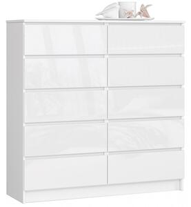 Komoda K120 10SZ bílý lesk bílá