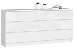 Komoda K160 6SZ bílý lesk bílá