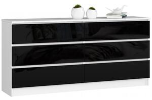 Komoda K160 6SZ černý lesk bílá