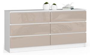 Komoda K160 6SZ cappuccino lesk bílá