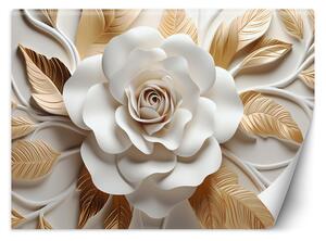 Fototapeta Bílý květ a zlaté listy Materiál: Vliesová, Rozměry: 200 x 140 cm