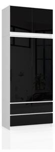 Skříň ARIVA S90, 90x235x51, bílá/černá lesk + nástavec