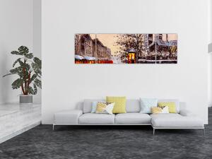 Obraz - Malba zimního města (170x50 cm)