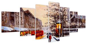 Obraz - Malba zimního města (210x100 cm)