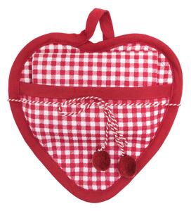 Chňapka SRDCE + utěrka - dárkový set kostička červenobílá 20 x 20 cm + 50 x 70 cm