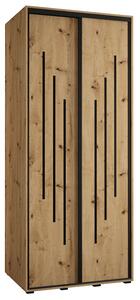 Šatní skříň s posuvnými dveřmi DAVOS 8, 100cm | DUB Artisan / černé pojezdy