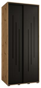 Šatní skříň s posuvnými dveřmi DAVOS 8, 100cm | DUB Artisan / černá / černé pojezdy
