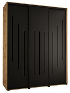 Šatní skříň s posuvnými dveřmi DAVOS 8, 200cm | DUB Artisan / černá / černé pojezdy