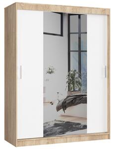 Šatní skříň posuvná 150cm CLP se zrcadlem dub sonoma/bílá