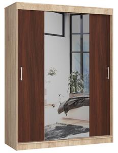 Šatní skříň posuvná 150cm CLP se zrcadlem dub sonoma/wenge
