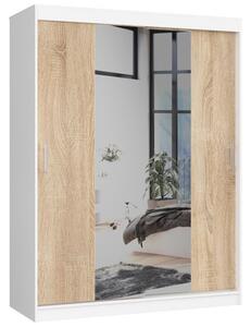 Šatní skříň posuvná 150cm CLP se zrcadlem bílá/dub sonoma