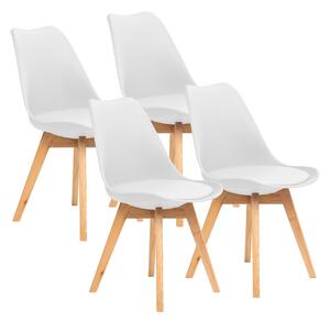FURNIFY® Sada 4 jídelních židlí BJÖRN | Skandinávské židle s polyuretanovými polštáři a nohami z bukového dřeva | Bílá