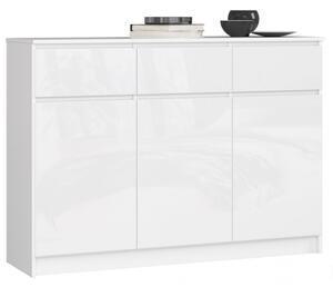 Komoda K140 3D3SZ bílá lesk