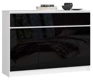 Komoda K140 3D3SZ bílá/černá lesk