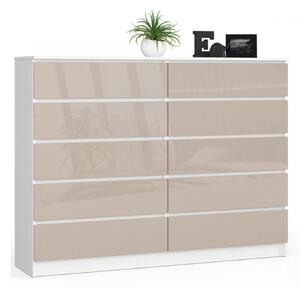 Komoda K160 10SZ bílá/cappuccino lesk