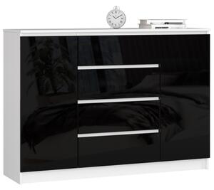 Komoda K140 2D4SZ bílá/černá lesk