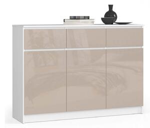 Komoda K140 3D3SZ bílá/cappuccino lesk